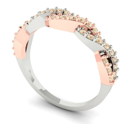 0.495 cttw Natural Morganite Round Cut Rose/White Gold Eternity Wedding Band