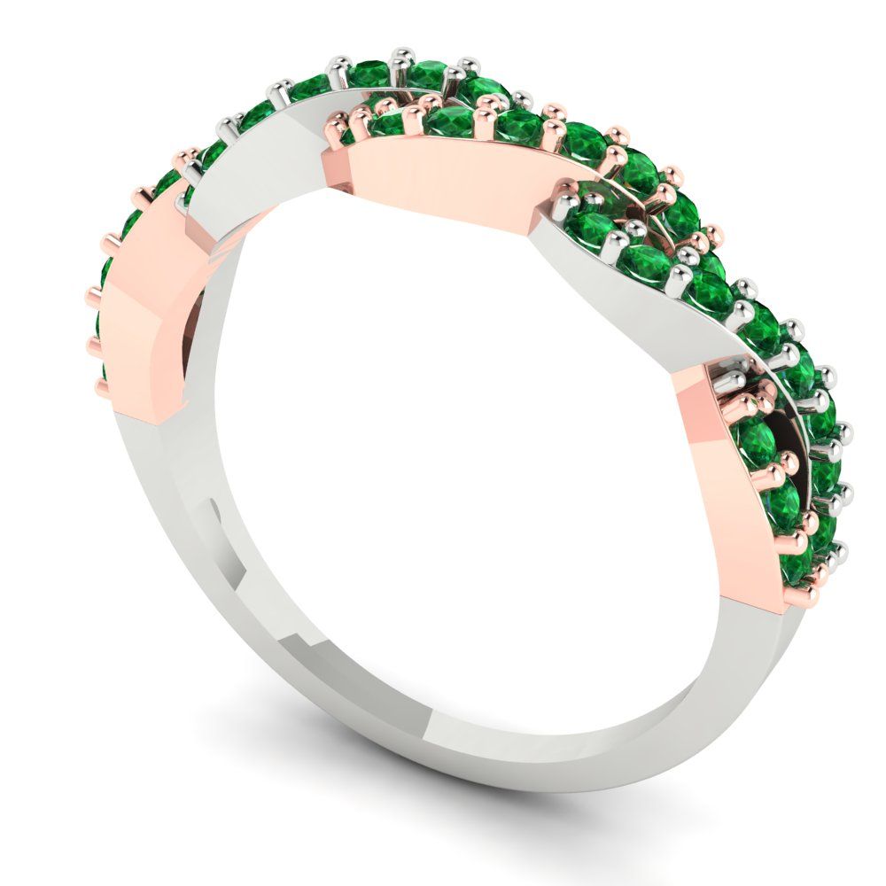 0.495 cttw Simulated Emerald Round Cut Rose/White Gold Eternity Wedding Band