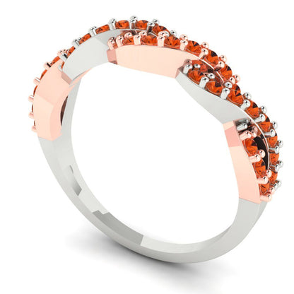 0.495 cttw Simulated Red Diamond Round Cut Rose/White Gold Eternity Wedding Band