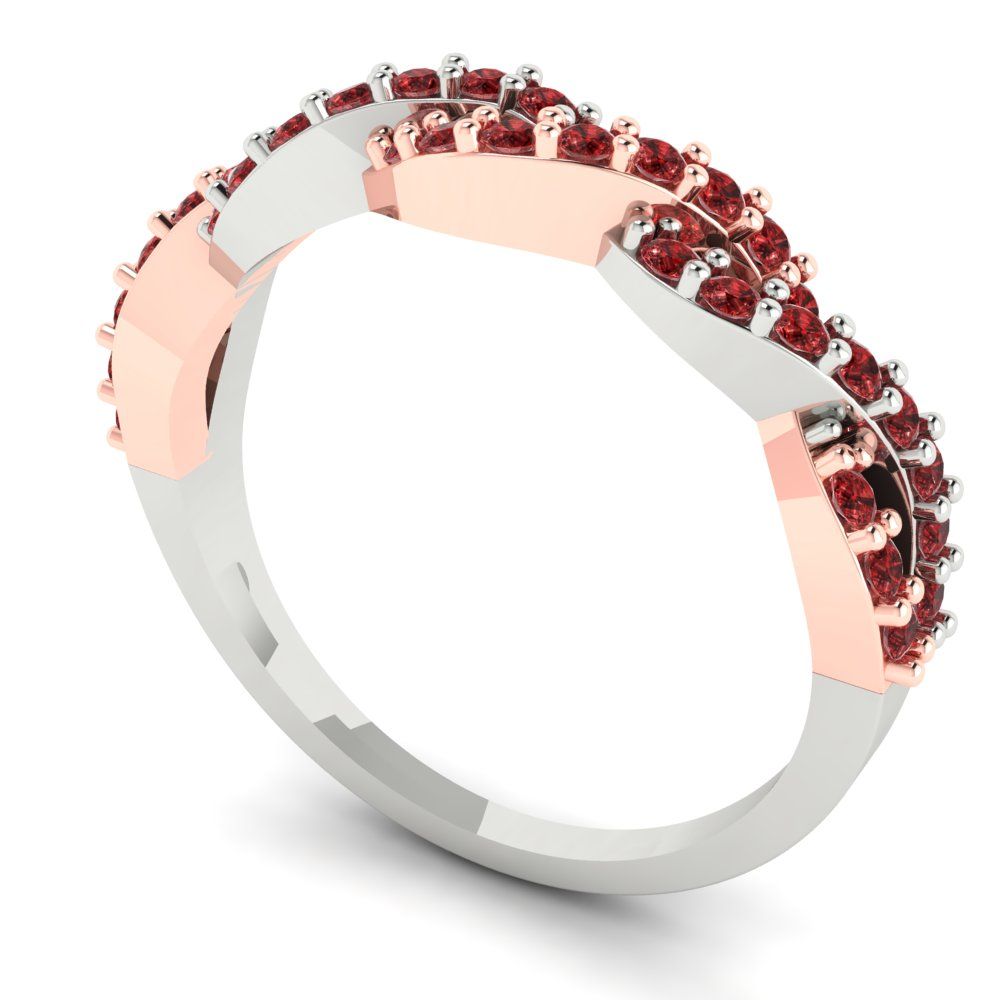 0.495 cttw Natural Garnet Round Cut Rose/White Gold Eternity Wedding Band