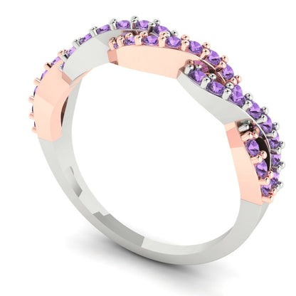 0.495 cttw Simulated Alexandrite Round Cut Rose/White Gold Eternity Wedding Band
