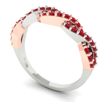0.495 cttw Simulated Ruby Round Cut Rose/White Gold Eternity Wedding Band