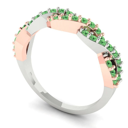0.495 cttw Simulated Green Diamond Round Cut Rose/White Gold Eternity Wedding Band
