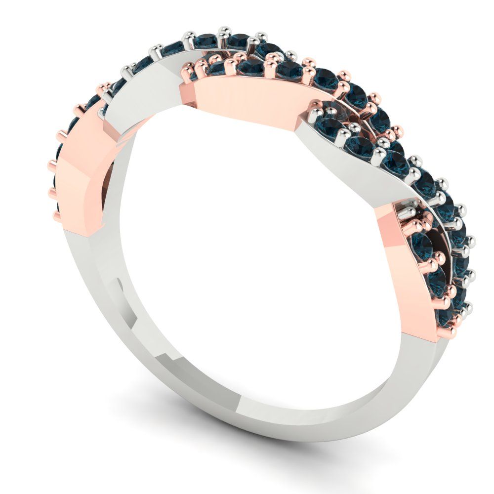 0.495 cttw Natural London Blue Topaz Round Cut Rose/White Gold Eternity Wedding Band