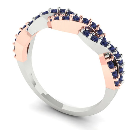 0.495 cttw Simulated Blue Sapphire Round Cut Rose/White Gold Eternity Wedding Band