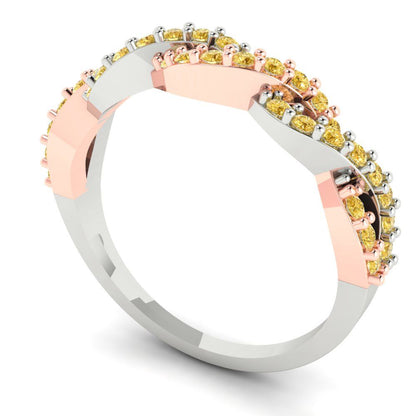 0.495 cttw Natural Citrine Round Cut Rose/White Gold Eternity Wedding Band