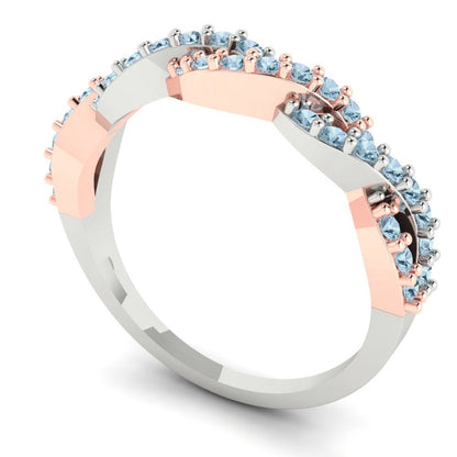 0.495 cttw Simulated Blue Diamond Round Cut Rose/White Gold Eternity Wedding Band