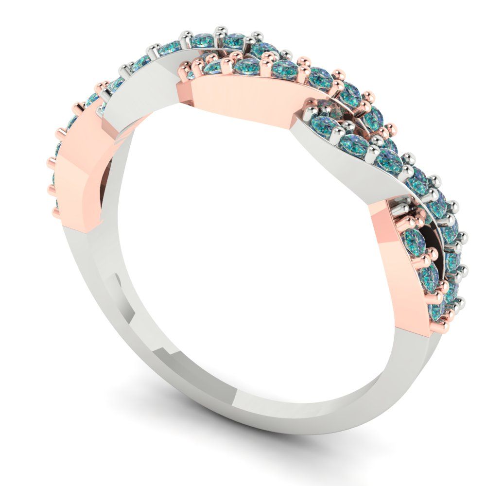 0.495 cttw Blue Moissanite Round Cut Rose/White Gold Eternity Wedding Band