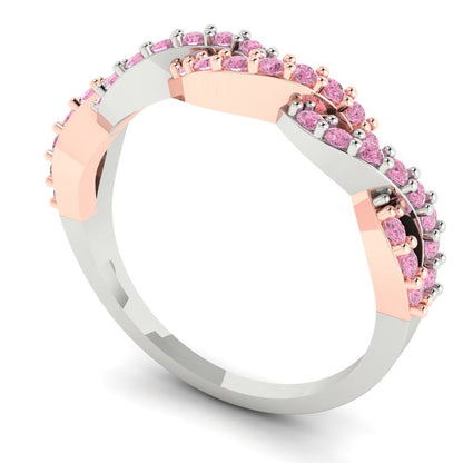 0.495 cttw Simulated Pink Diamond Round Cut Rose/White Gold Eternity Wedding Band