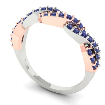 0.495 cttw Simulated Tanzanite Round Cut Rose/White Gold Eternity Wedding Band