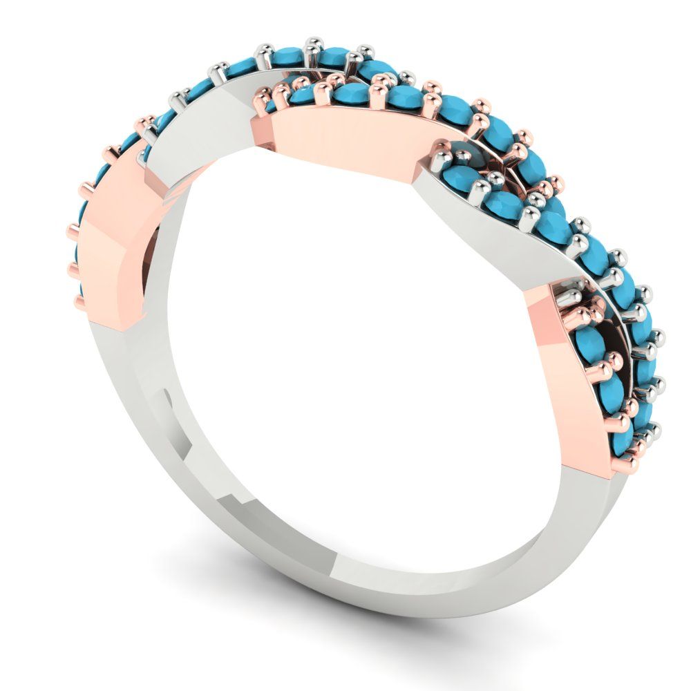 0.495 cttw Simulated Turquoise Round Cut Rose/White Gold Eternity Wedding Band
