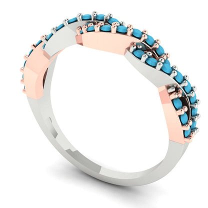 0.495 cttw Simulated Turquoise Round Cut Rose/White Gold Eternity Wedding Band