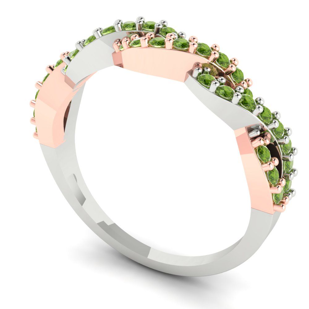 0.495 cttw Natural Peridot Round Cut Rose/White Gold Eternity Wedding Band