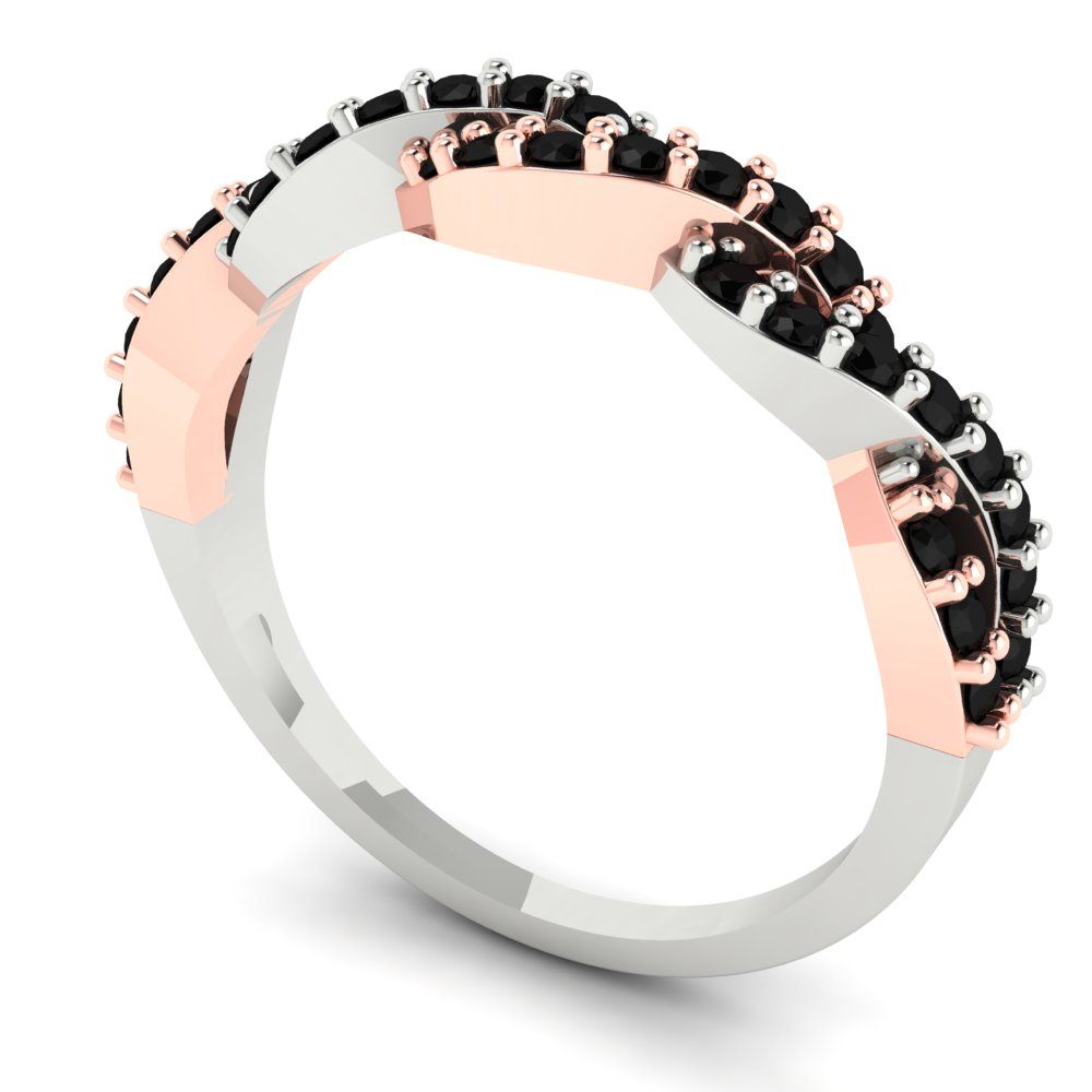0.495 cttw Natural Onyx Round Cut Rose/White Gold Eternity Wedding Band