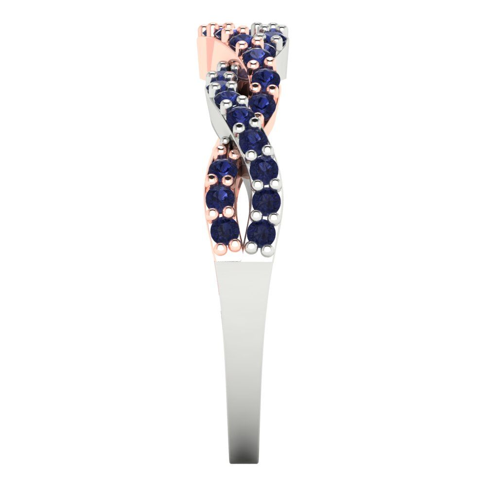 0.495 cttw Simulated Blue Sapphire Round Cut Rose/White Gold Eternity Wedding Band
