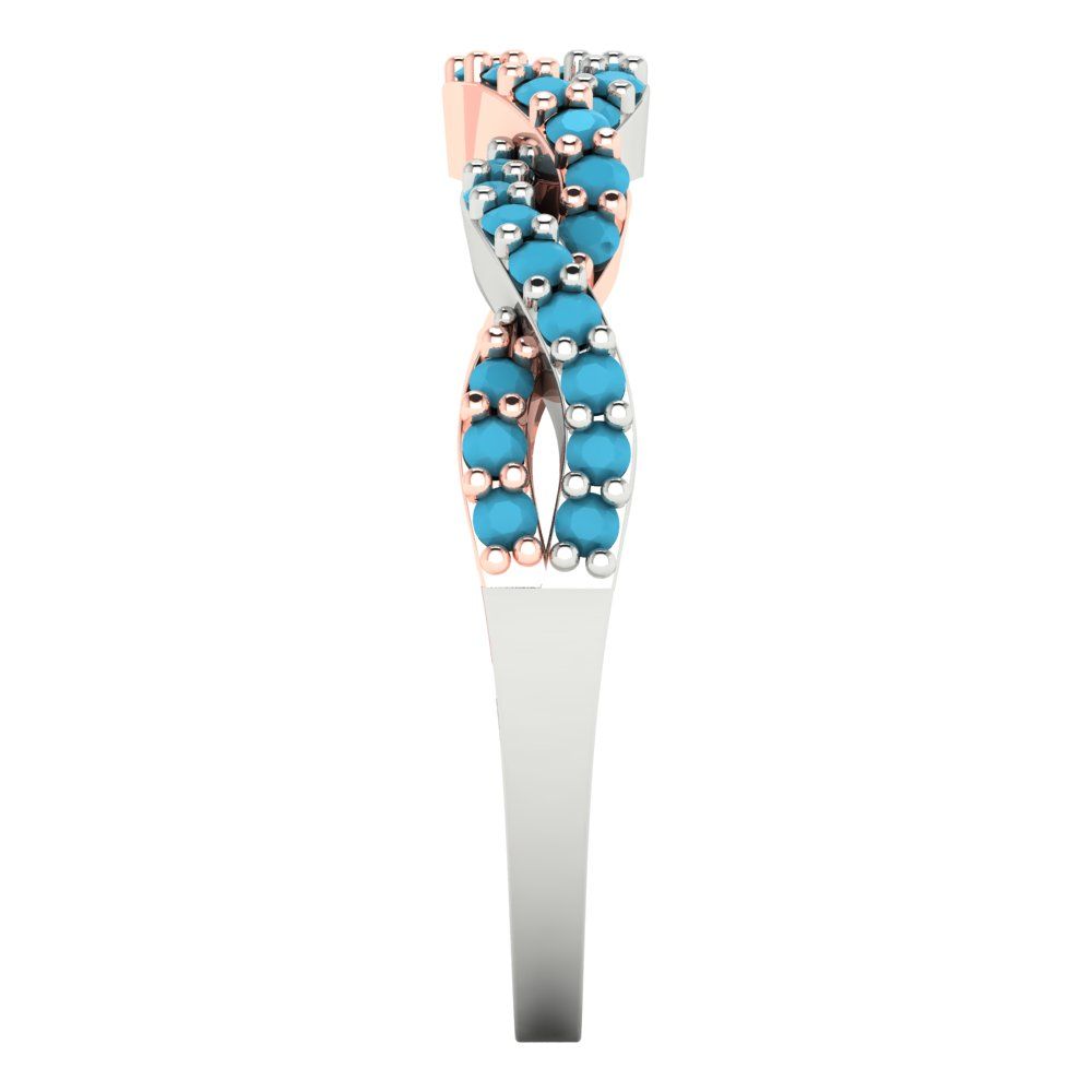 0.495 cttw Simulated Turquoise Round Cut Rose/White Gold Eternity Wedding Band
