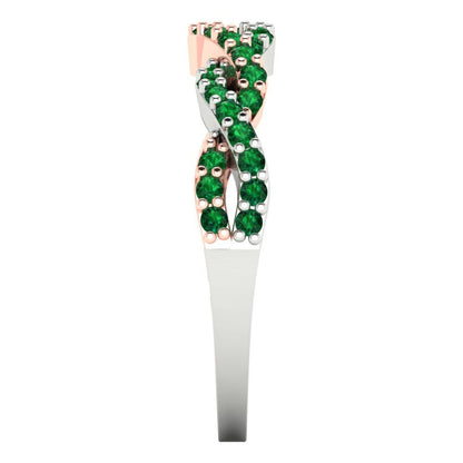 0.495 cttw Simulated Emerald Round Cut Rose/White Gold Eternity Wedding Band