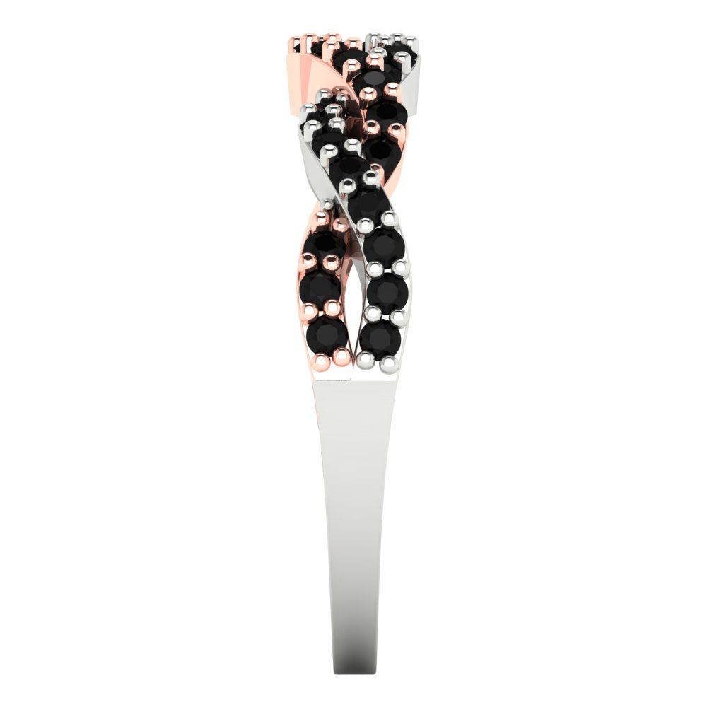 0.495 cttw Natural Onyx Round Cut Rose/White Gold Eternity Wedding Band