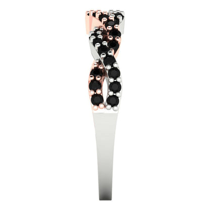 0.495 cttw Natural Onyx Round Cut Rose/White Gold Eternity Wedding Band