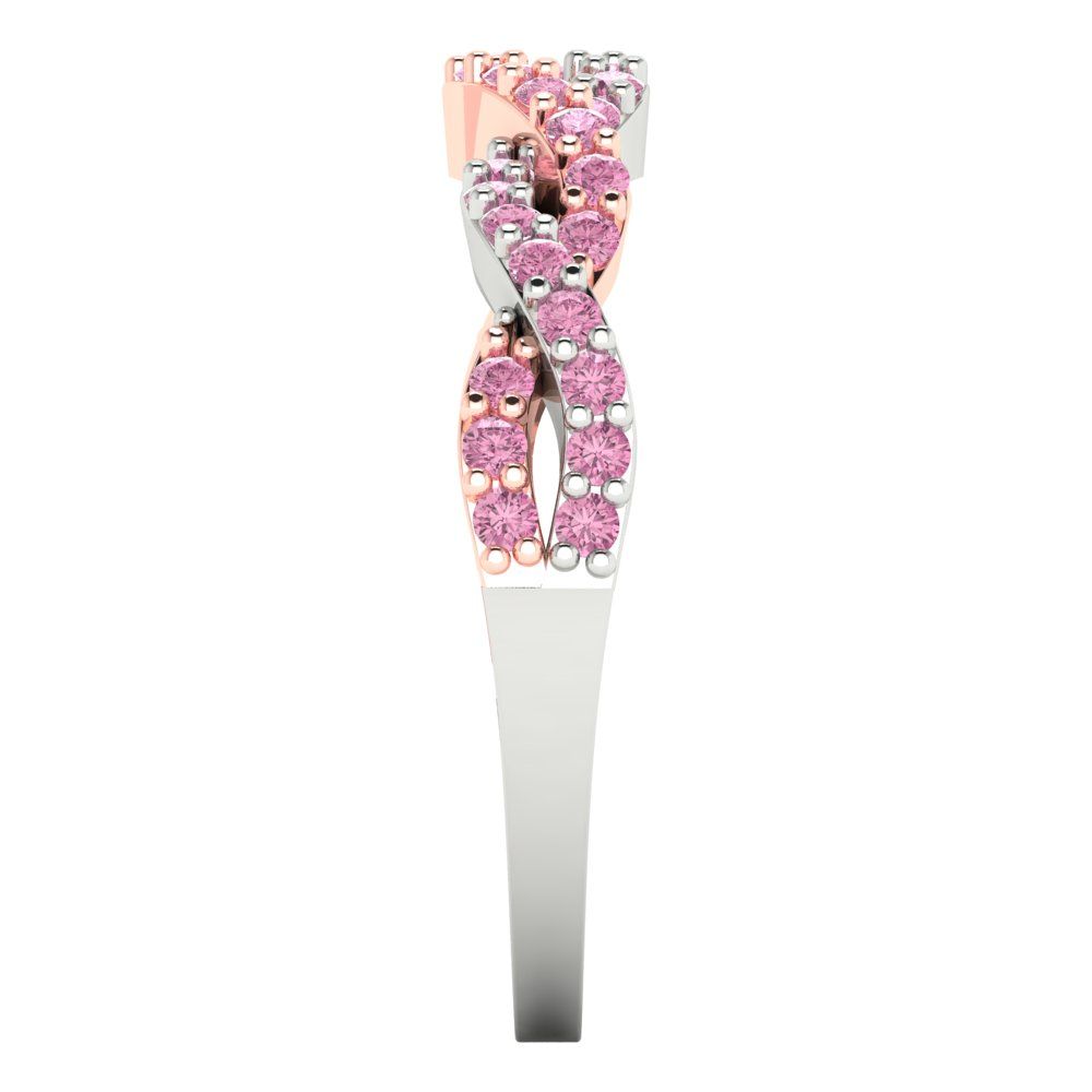 0.495 cttw Simulated Pink Diamond Round Cut Rose/White Gold Eternity Wedding Band
