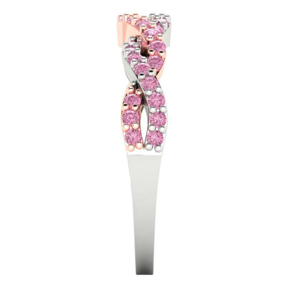 0.495 cttw Simulated Pink Diamond Round Cut Rose/White Gold Eternity Wedding Band