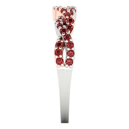 0.495 cttw Natural Garnet Round Cut Rose/White Gold Eternity Wedding Band