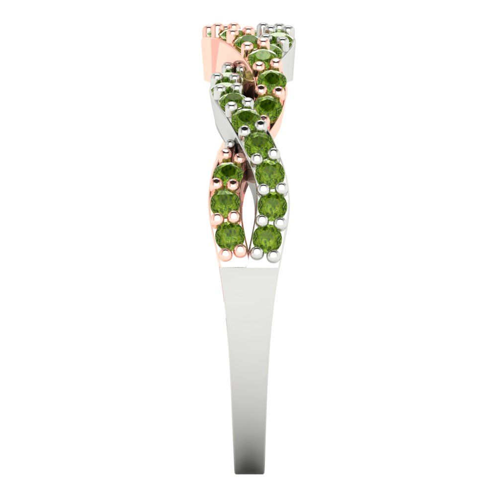 0.495 cttw Natural Peridot Round Cut Rose/White Gold Eternity Wedding Band