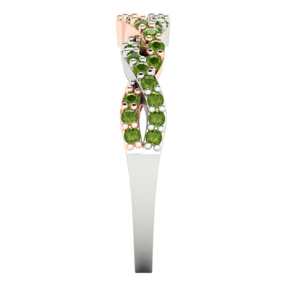 0.495 cttw Natural Peridot Round Cut Rose/White Gold Eternity Wedding Band