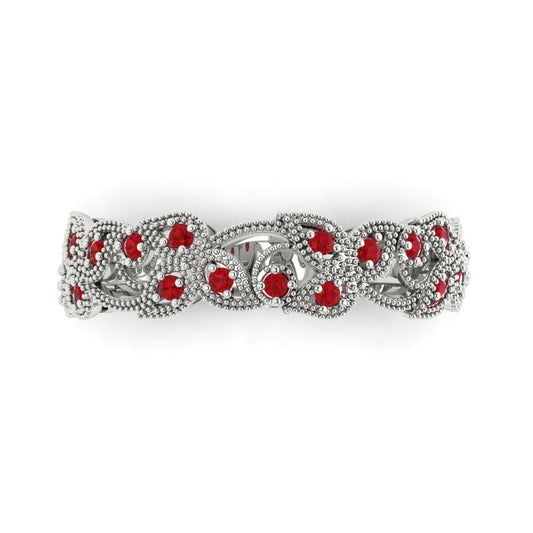 0.17 cttw Simulated Pink Tourmaline Round Cut White Gold Eternity Wedding Band