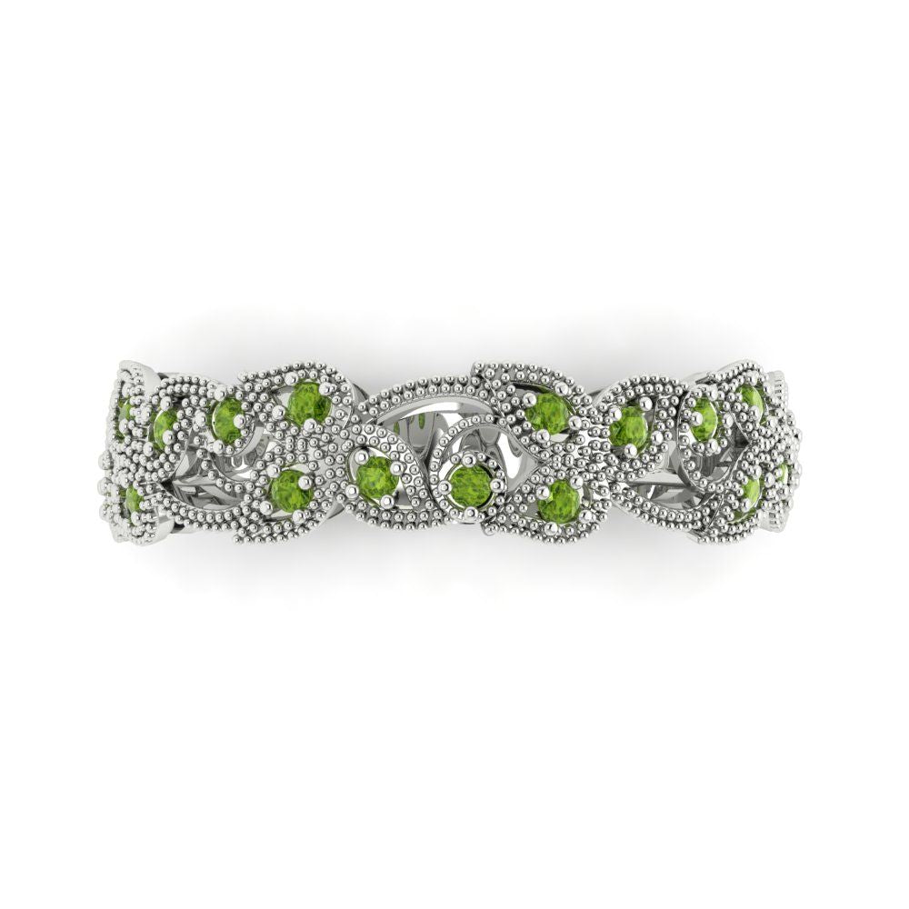 0.17 cttw Natural Peridot Round Cut White Gold Eternity Wedding Band