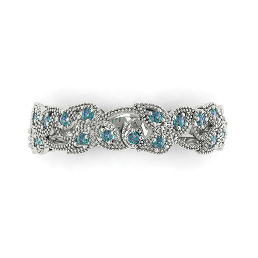 0.17 cttw Blue Moissanite Round Cut White Gold Eternity Wedding Band