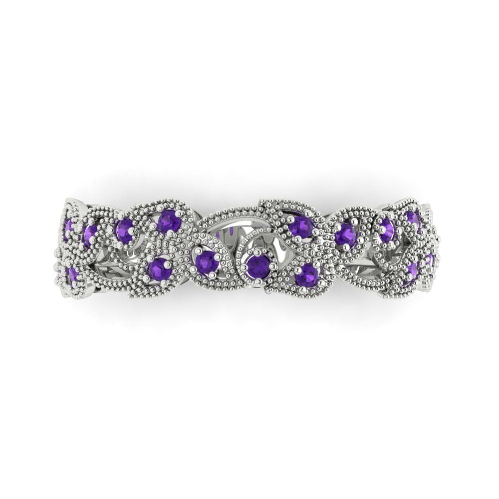 0.17 cttw Natural Amethyst Round Cut White Gold Eternity Wedding Band