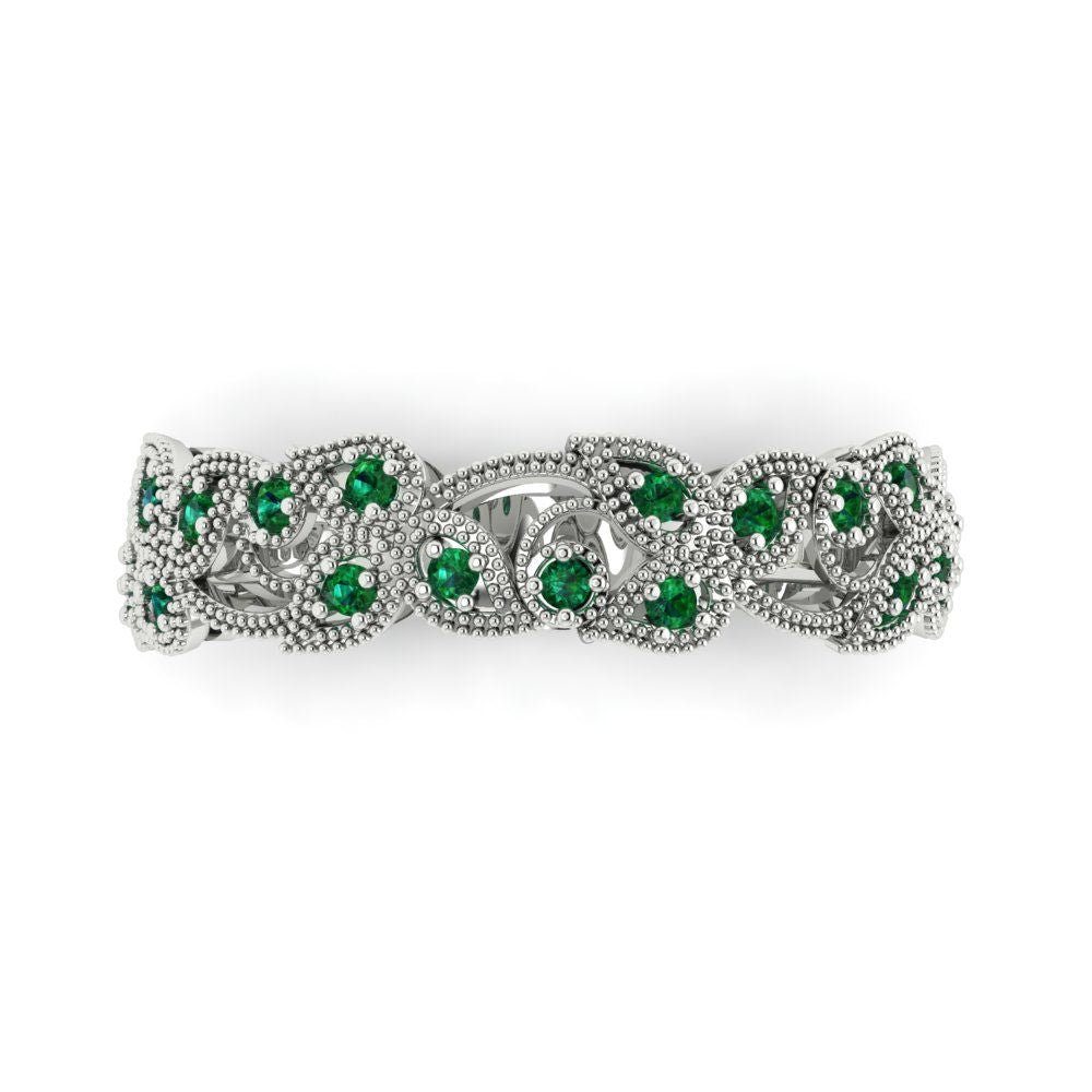 0.17 cttw Simulated Emerald Round Cut White Gold Eternity Wedding Band