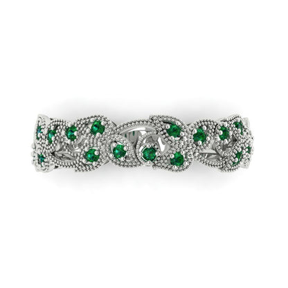 0.17 cttw Simulated Emerald Round Cut White Gold Eternity Wedding Band