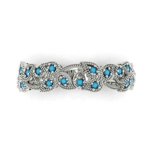 0.17 cttw Simulated Turquoise Round Cut White Gold Eternity Wedding Band