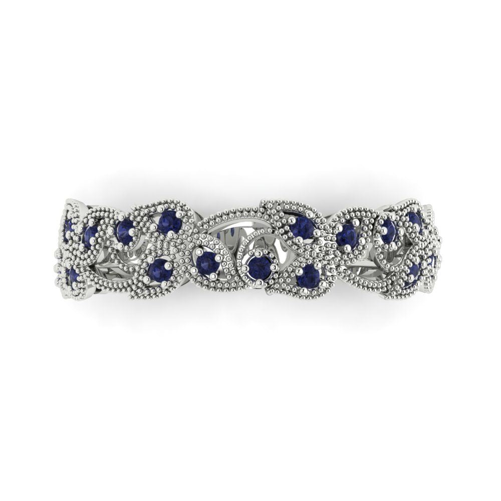 0.17 cttw Simulated Blue Sapphire Round Cut White Gold Eternity Wedding Band