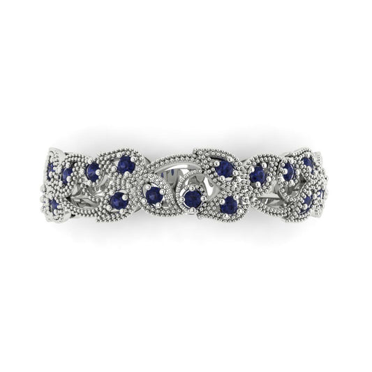 0.17 cttw Simulated Blue Sapphire Round Cut White Gold Eternity Wedding Band