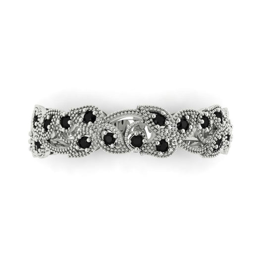 0.17 cttw Natural Onyx Round Cut White Gold Eternity Wedding Band