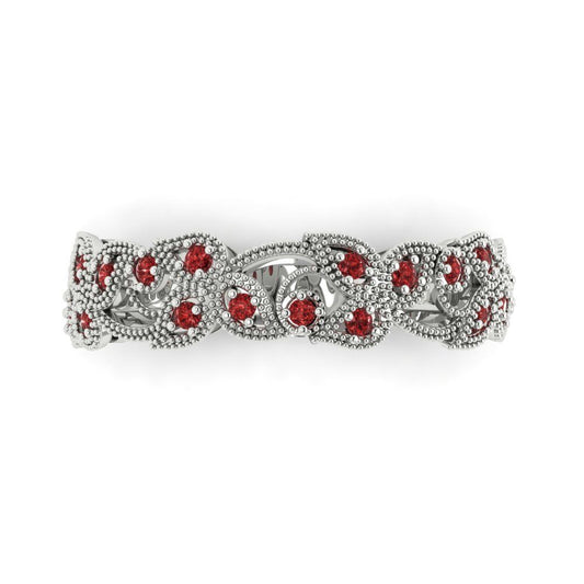 0.17 cttw Natural Garnet Round Cut White Gold Eternity Wedding Band