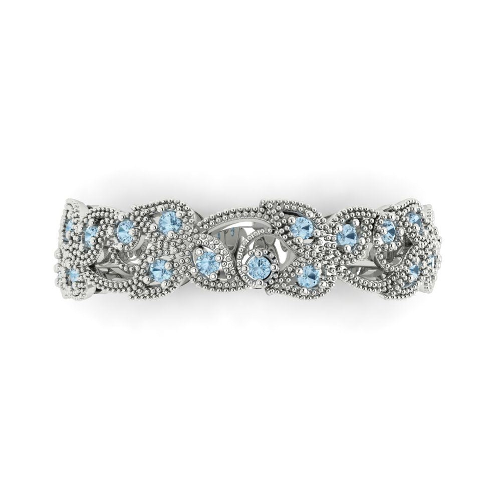 0.17 cttw Natural Sky Blue Topaz Round Cut White Gold Eternity Wedding Band