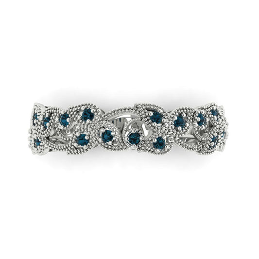 0.17 cttw Natural London Blue Topaz Round Cut White Gold Eternity Wedding Band