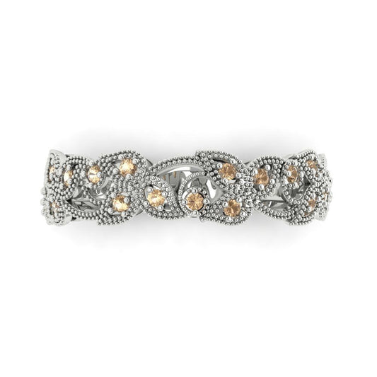 0.17 cttw Yellow Moissanite Round Cut White Gold Eternity Wedding Band