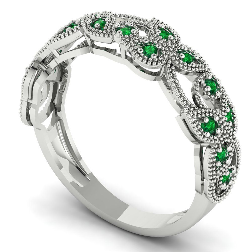 0.17 cttw Simulated Emerald Round Cut White Gold Eternity Wedding Band