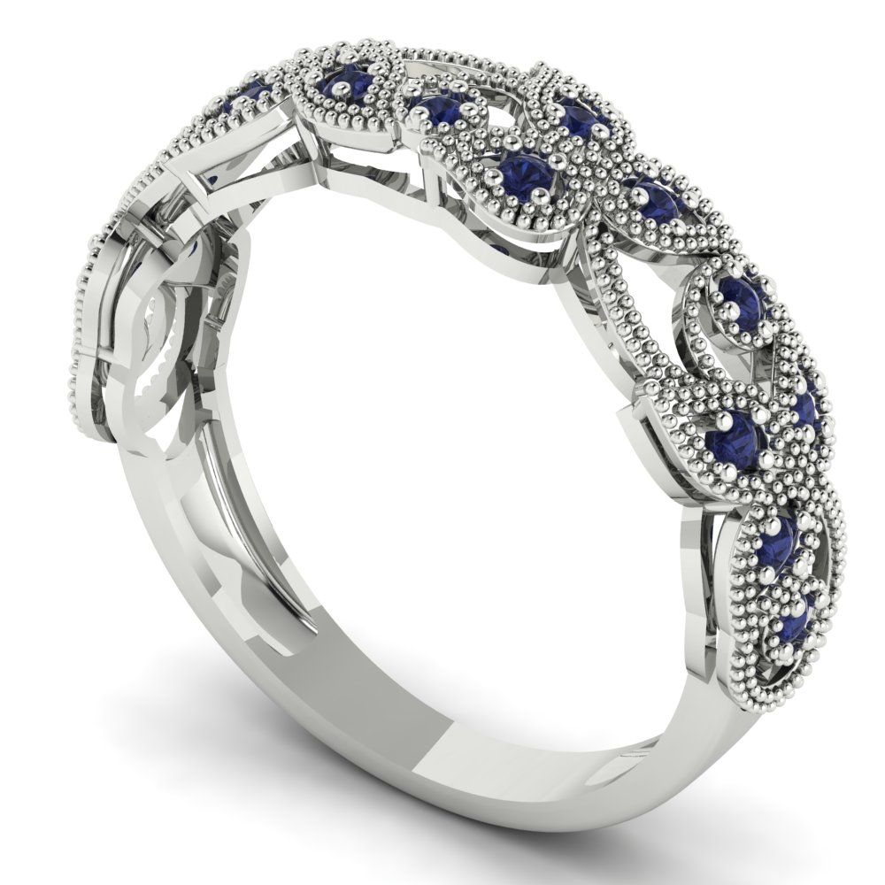 0.17 cttw Simulated Blue Sapphire Round Cut White Gold Eternity Wedding Band