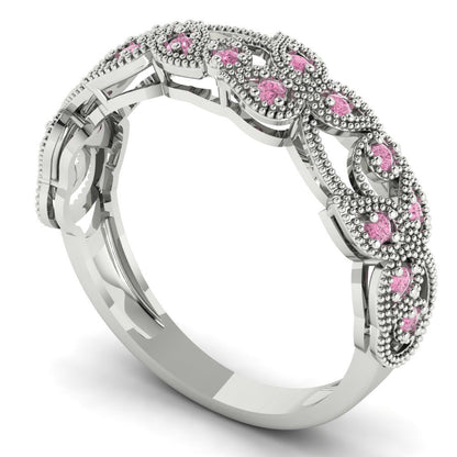 0.17 cttw Simulated Pink Diamond Round Cut White Gold Eternity Wedding Band