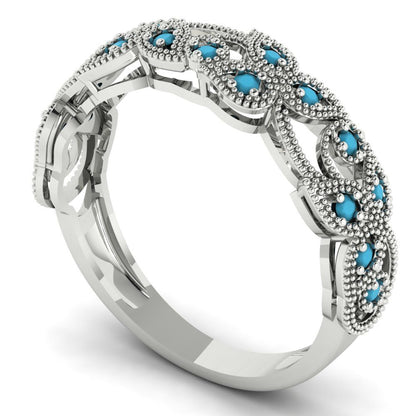 0.17 cttw Simulated Turquoise Round Cut White Gold Eternity Wedding Band