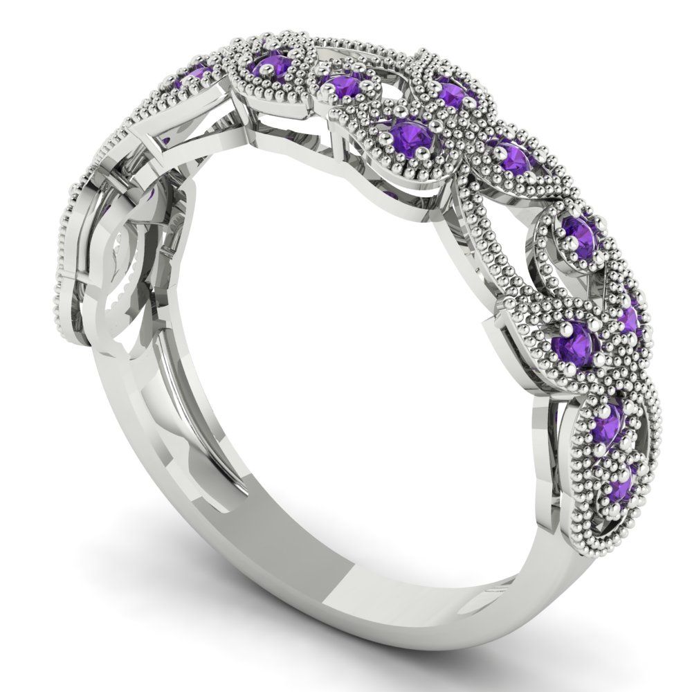 0.17 cttw Natural Amethyst Round Cut White Gold Eternity Wedding Band