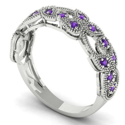 0.17 cttw Natural Amethyst Round Cut White Gold Eternity Wedding Band