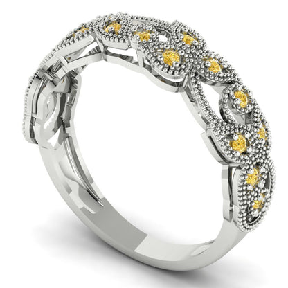 0.17 cttw Yellow Moissanite Round Cut White Gold Eternity Wedding Band