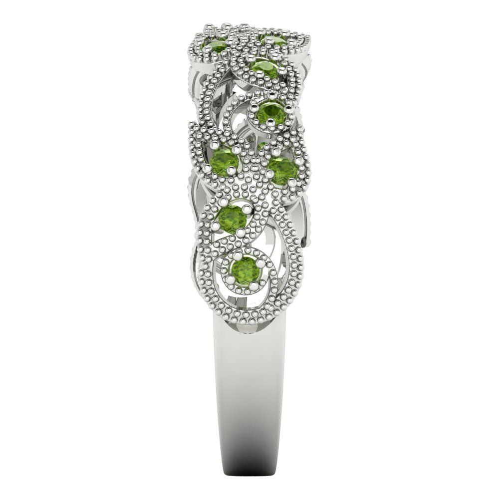 0.17 cttw Natural Peridot Round Cut White Gold Eternity Wedding Band